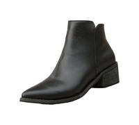 LOPILY Bota Mujer Azul punta puntiaguda, color liso, cremallera lateral, tacón grueso, botas, botas de media con tacón para mujer (Black, 38)