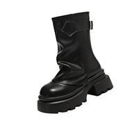 LOPILY Botas Altas Mujer Negras grueso y gruesa a la Zapatos de mujer de tacón grueso y cabeza redonda a la transpirables (Black, 36)