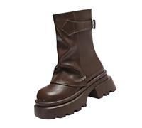 LOPILY Botas Altas Mujer Negras grueso y gruesa a la Zapatos de mujer de tacón grueso y cabeza redonda a la transpirables (Brown, 40)