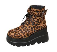 LOPILY Botas Camperas Hombre E Invierno Punta Redonda Gruesa Estampado De Leopardo Con Cordones Cremallera Lateral Motocicleta Botas De Tobillo Casuales De Tamaño (Coffee, 38)