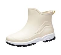LOPILY Botas Cordones Water Shoes Top Rubber Shoes Casual Fashion Outdoor Work Fishing Car Wash Kitchen Non Slip Overshoes Rain Boots (Beige, 40)
