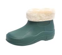 LOPILY Botas De Agua Forrada Mujer And Winter Mid Tube Plus Velvet Cotton Removable And Washable Outdoor Fashion Work Fishing Car Wash Kitchen Non Slip Warm Rain Boots (Green, 38)