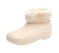 LOPILY Botas De Agua Forrada Mujer And Winter Mid Tube Plus Velvet Cotton Removable And Washable Outdoor Fashion Work Fishing Car Wash Kitchen Non Slip Warm Rain Boots (White, 40)