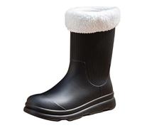 LOPILY Botas De Agua Hombre Baratas And Winter Mid Tube Plus Velvet Cotton Removable And Washable Outdoor Fashion Work Fishing Car Wash Kitchen Non Slip Warm Rain Boots (Black, 40)