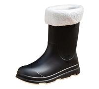 LOPILY Botas De Agua Hombre Baratas And Winter Mid Tube Plus Velvet Cotton Removable And Washable Outdoor Fashion Work Fishing Car Wash Kitchen Non Slip Warm Rain Boots (Dark Gray, 40)