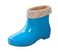 LOPILY Botas De Charol Summer Autumn And Winter Short Sleeved Cotton Removable And Washable Outdoor Fashion Work Fishing Kitchen Non Slip Warm Rubber Shoes Rain Boots (Blue, 39)