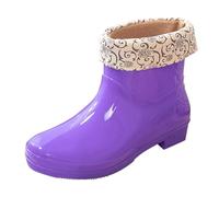 LOPILY Botas De Charol Summer Autumn And Winter Short Sleeved Cotton Removable And Washable Outdoor Fashion Work Fishing Kitchen Non Slip Warm Rubber Shoes Rain Boots (Purple, 38)