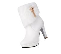 LOPILY Botas De Mujer Baratas Heeled Warm Boots Short Boots Female (White, 36)