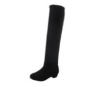 LOPILY Botas Descanso Nieve Autumn And Winter Fashion Solid Color Simple Comfortable Thick Bottom Back Zipper Round Toe Square Heel (Black, 40)