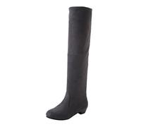 LOPILY Botas Descanso Nieve Autumn And Winter Fashion Solid Color Simple Comfortable Thick Bottom Back Zipper Round Toe Square Heel (Grey, 42)