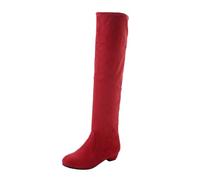 LOPILY Botas Descanso Nieve Autumn And Winter Fashion Solid Color Simple Comfortable Thick Bottom Back Zipper Round Toe Square Heel (Red, 37)