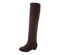 LOPILY Botas Descanso Nieve Autumn And Winter Fashion Solid Color Simple Comfortable Thick Bottom Back Zipper Round Toe Square Heel (Brown, 43)