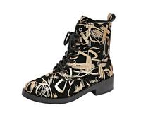 LOPILY Botas Hombre Coronel lateral para mujer Botines Botas Zapatos sencillos para damas Zapatos casuales (Gold, 43)