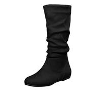 LOPILY Botas Invierno de talla grande para mujer, de primavera y otoño e invierno, con cremallera lateral, plisadas, planas, de gamuza, estilo vaquero occidental, hasta la (Black, 41)
