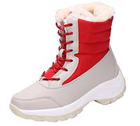 LOPILY Botas Mujer Invierno Planas New Medium High Boots Outdoor Non Slip Thick High Top Cotton Shoes (Red, 42)