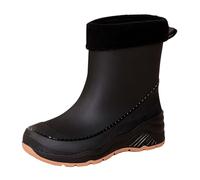 LOPILY Botas Negras Mujer Autumn And Winter Mid Tube Plus Velvet Cotton Removable And Washable Outdoor Fashion Work Fishing Car Wash Kitchen Non Slip Warm Rain Boots (Black, 38)