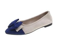 LOPILY Botas Nieve Mujer Spring Summer And Autumn Lightweight Suede Pointed Shallow Mouth Soft Bottom Bow Single Shoes Daily Dating Commuting Large Size Ballet Shoes Flat Shoes (Blue, 36)