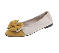 LOPILY Botas Nieve Mujer Spring Summer And Autumn Lightweight Suede Pointed Shallow Mouth Soft Bottom Bow Single Shoes Daily Dating Commuting Large Size Ballet Shoes Flat Shoes (Yellow, 35)