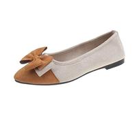 LOPILY Botas Nieve Mujer Spring Summer And Autumn Lightweight Suede Pointed Shallow Mouth Soft Bottom Bow Single Shoes Daily Dating Commuting Large Size Ballet Shoes Flat Shoes (Brown, 41)