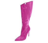LOPILY Botas Por La Rodilla mujer, de otoño e invierno, color sólido, sencillas, cómodas, parte inferior gruesa, cremallera trasera, punta redonda, tacón cuadrado (Hot Pink, 41)