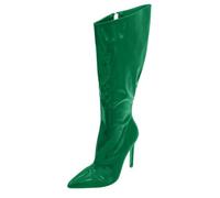 LOPILY Botas Por La Rodilla mujer, de otoño e invierno, color sólido, sencillas, cómodas, parte inferior gruesa, cremallera trasera, punta redonda, tacón cuadrado (Green, 39)