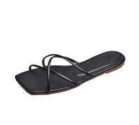 LOPILY Botas Vestir Mujer para mujer, estilo, con tiras finas y sencillas, con cabeza cuadrada y plana. (Black, 35)