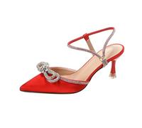 LOPILY Botines Mujer Baratos High Heels Small Wedding Dress Wedding Shoes Pointed Hollow Baotou Sandals Women (Red, 36)