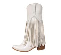 LOPILY Botines Negros y punta puntiaguda con borlas para mujer, de otoño e invierno, color liso, hasta la (White, 37)