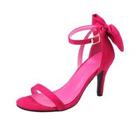 LOPILY Calcetines De Estar Por Back Heels With Bow Womens Bow Ankle Strap Heels Faux Suede High Heel Sandals (Hot Pink, 45)