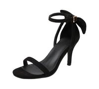 LOPILY Calcetines De Estar Por Back Heels With Bow Womens Bow Ankle Strap Heels Faux Suede High Heel Sandals (Black, 45)