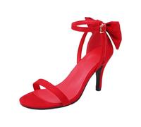 LOPILY Calcetines De Estar Por Back Heels With Bow Womens Bow Ankle Strap Heels Faux Suede High Heel Sandals (Red, 42)