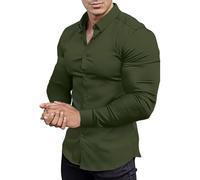 LOPILY Camias Hombre Ajustada Deportiva de Manga Larga con Botones para Hombre (Mint Green, XXL)
