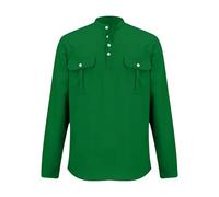 LOPILY Camisa De Seda de algodón y Lino de Manga Larga con Cuello para Hombre, Camisa Transpirable de de algodón y Lino (Green, XXL)