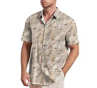 LOPILY Camisa Franela Cuadros Hombre, Divertida Camiseta navideña con gráficos para la Playa, Informal Vestir con Papá Noel (Beige, M)