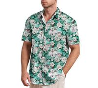 LOPILY Camisa Franela Cuadros Hombre, Divertida Camiseta navideña con gráficos para la Playa, Informal Vestir con Papá Noel (Green, L)
