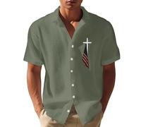 LOPILY Camisa Hombre Casual Hombre, 4 de Julio, Día de la Independencia, Transpirable, cómoda, a la, para Negocios (Green, XXL)