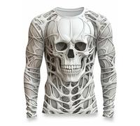 LOPILY Camisa Hombre Hombre Estampado de Degradado, Cuello, con impresión 3D, para Deportes al, de Manga Larga, con Estampado Retro a la (White, L)