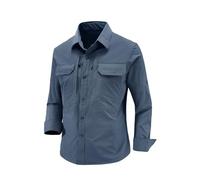 LOPILY Camisa Hombre Hombre Sleeved Shirt Spring and Autumn Outdoor Multi Pocket Quick Drying Work Shirt Breathable Top (Navy, L)