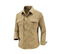 LOPILY Camisa Hombre Hombre Sleeved Shirt Spring and Autumn Outdoor Multi Pocket Quick Drying Work Shirt Breathable Top (Khaki, XXXXL)