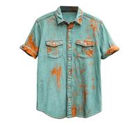LOPILY Camisa Hombre Negra Manga Corta con Solapa y Doble Bolsillo de imitación de Jean para Hombre (Mint Green, XXXXXL)