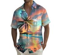 LOPILY Camisas A Medida de Manga Corta con Cuello Estampado 3D, Holgada y Moderna para Hombre (Green, L)
