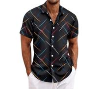 LOPILY Camisas De Montaña De Hombre Manga Corta con Botones y Plumas a para Hombre (Black, M)