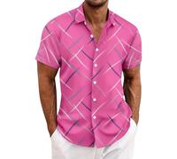 LOPILY Camisas De Montaña De Hombre Manga Corta con Botones y Plumas a para Hombre (Hot Pink, M)