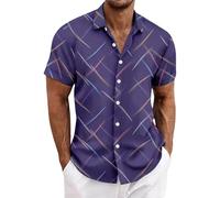 LOPILY Camisas De Montaña De Hombre Manga Corta con Botones y Plumas a para Hombre (Purple, M)