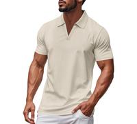LOPILY Camisas Hawaianas Hombre, musculosa, de Manga Corta, Cuello en V, Informal, Ajustada, (Khaki, XL)
