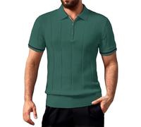 LOPILY Camisas Hombre Franela de Punto con Cremallera de un Camisa de Verano de Manga Corta (Mint Green, L)