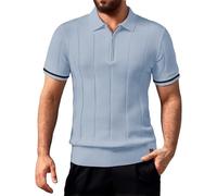 LOPILY Camisas Hombre Franela de Punto con Cremallera de un Camisa de Verano de Manga Corta (Sky Blue, S)