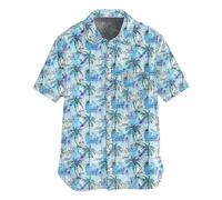 LOPILY Camisas Hombre Manga Larga Originales Retro de Manga Corta con Botones, Camisa de Playa Informal Estampada de Tela Gruesa (Sky Blue, S)