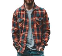 LOPILY Camisas Hombre Trabajo Plaid Single Breasted Shirt Tops Long Sleeved Shirt (Blue, XL)