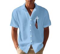 LOPILY Camisas La Jaca para Hombre, 4 de Julio, Día de la Independencia, Transpirable, cómoda, a la, para Negocios (Sky Blue, XXL)
